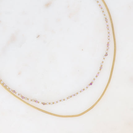 Collier 2 rangs Rosalie - maille miroir, perles et pierres naturelles rondes