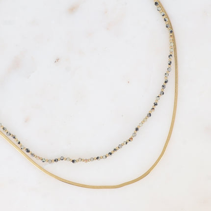 Collier 2 rangs Rosalie - maille miroir, perles et pierres naturelles rondes