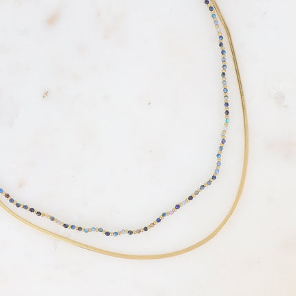 Collier 2 rangs Rosalie - maille miroir, perles et pierres naturelles rondes