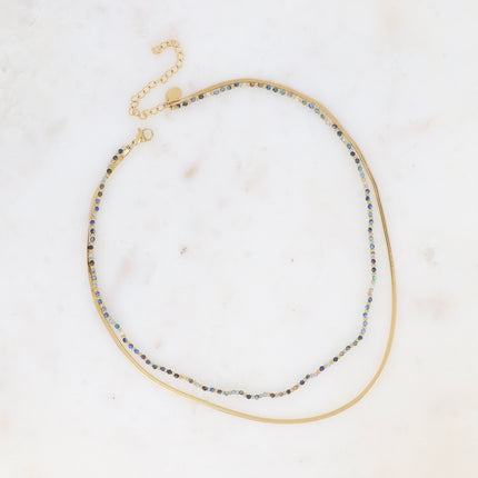Collier 2 rangs Rosalie - maille miroir, perles et pierres naturelles rondes