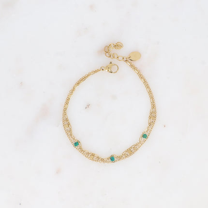 Bracelet 3 rangs - mailles forçat, alternée et fine avec perles et pierres naturelles cubiques