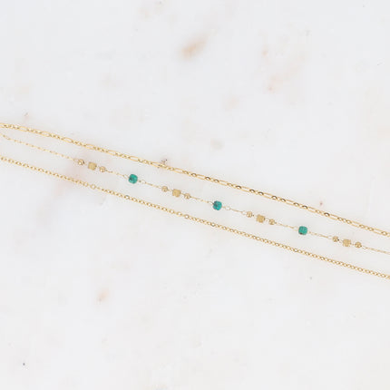 Bracelet 3 rangs - mailles forçat, alternée et fine avec perles et pierres naturelles cubiques