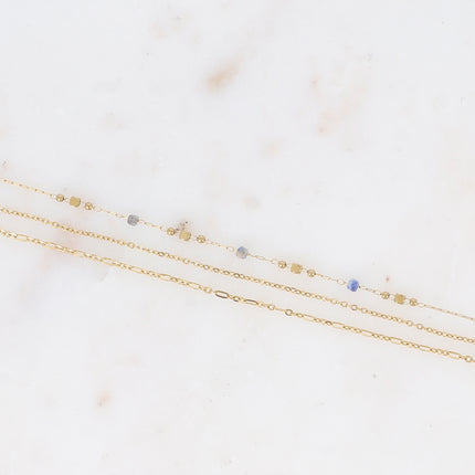 Bracelet 3 rangs - mailles forçat, alternée et fine avec perles et pierres naturelles cubiques