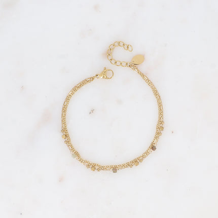 Bracelet 3 rangs - mailles forçat, alternée et fine avec perles et pierres naturelles cubiques
