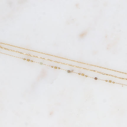 Bracelet 3 rangs - mailles forçat, alternée et fine avec perles et pierres naturelles cubiques