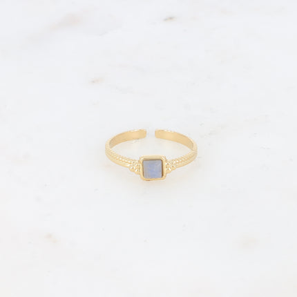 Bague fine - pierre naturelle carrée et 3 grains