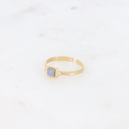 Bague fine - pierre naturelle carrée et 3 grains