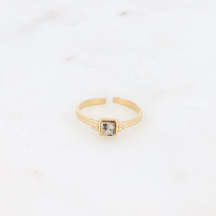 Bague fine - pierre naturelle carrée et 3 grains