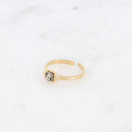 Bague fine - pierre naturelle carrée et 3 grains