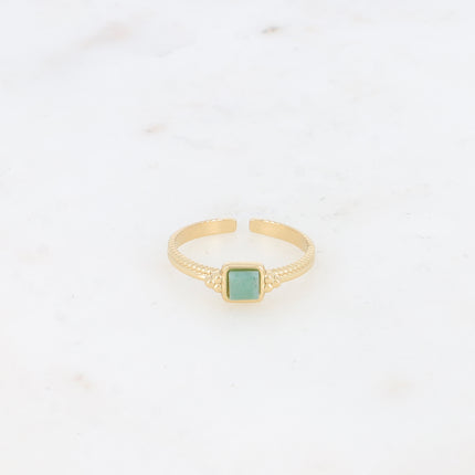 Bague fine - pierre naturelle carrée et 3 grains