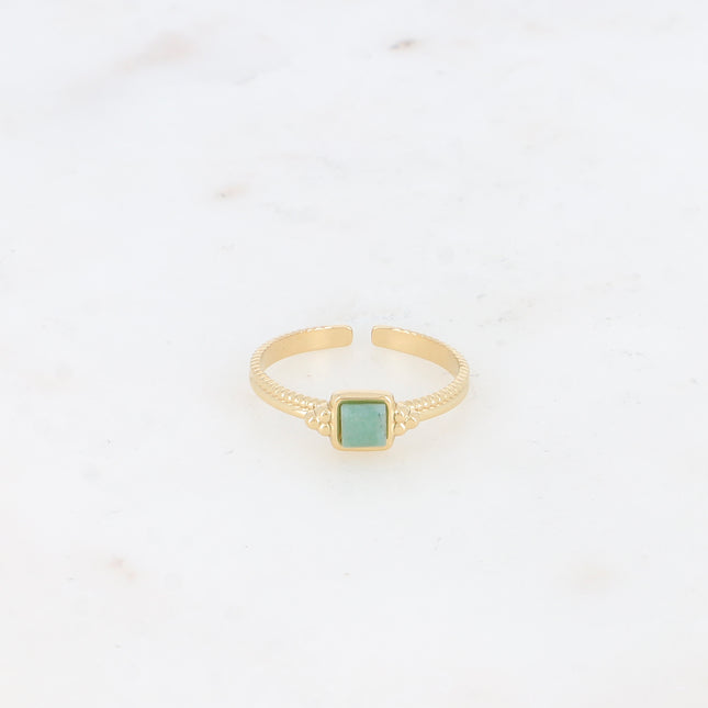 Thin ring - square natural stone and 3 grains