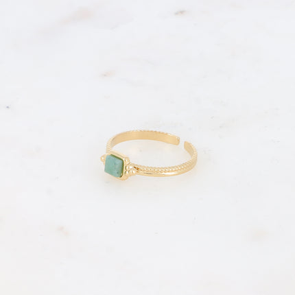 Bague fine - pierre naturelle carrée et 3 grains