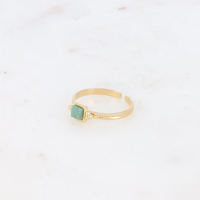 Thin ring - square natural stone and 3 grains