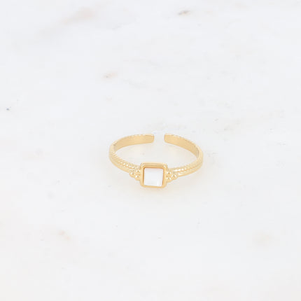 Bague fine - pierre naturelle carrée et 3 grains
