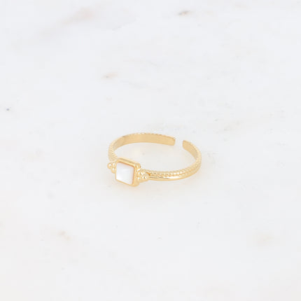 Bague fine - pierre naturelle carrée et 3 grains