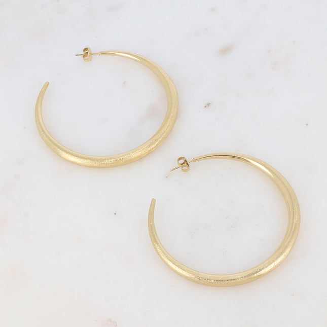 Creole earrings - brushed crescent moon 60mm