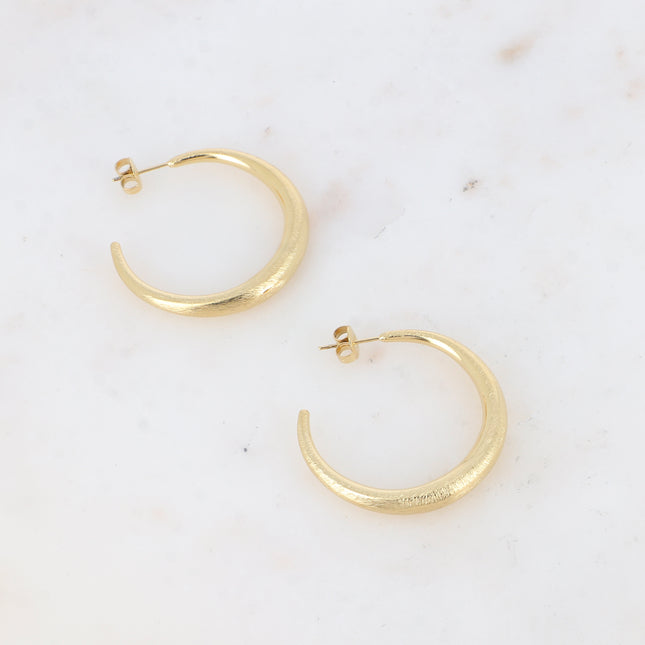 Creole earrings - brushed crescent moon 35mm