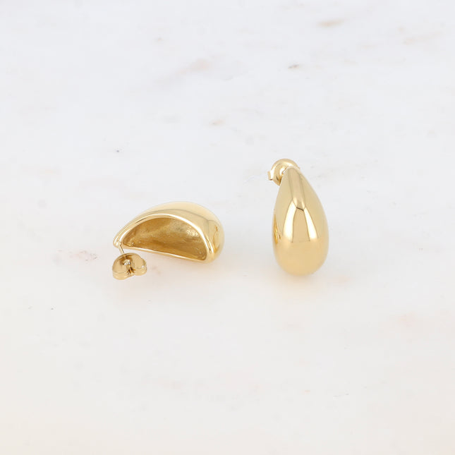 Half hoop earrings - curved and hollow teardrop ring 17x23mm