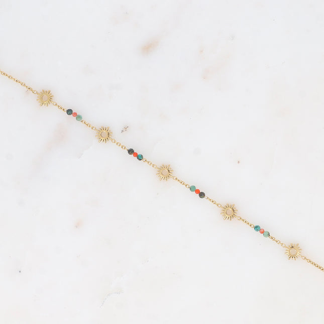 Bracelet - pampilles soleil fleur et pierres naturelles