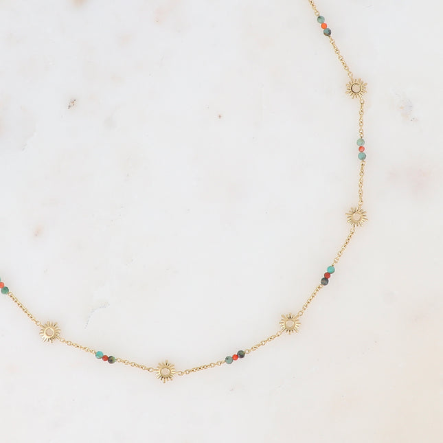 Necklace - sunburst flower tassels and natural stones