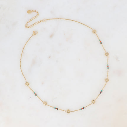 Collier - pampilles soleil fleur et pierres naturelles