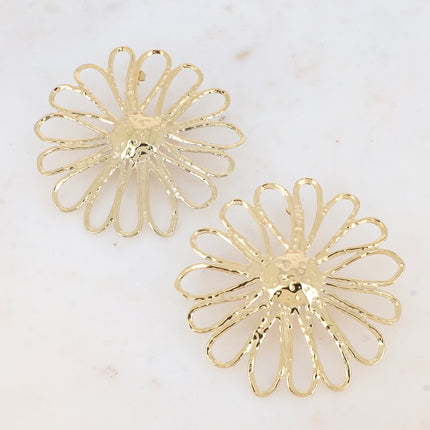 Boucles puces Dolorès L - fleur ajourée et texturée 77mm