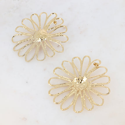 Boucles puces Dolorès L - fleur ajourée et texturée 77mm