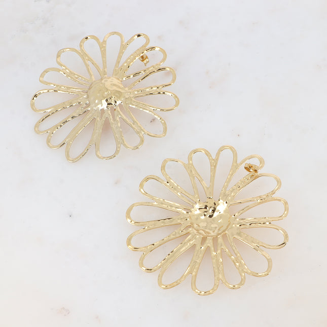 Boucles puces Dolorès L - fleur ajourée et texturée 77mm