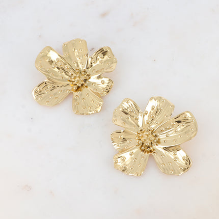 Boucles puces Liliane - grosse fleur aux petits pois 57x54mm