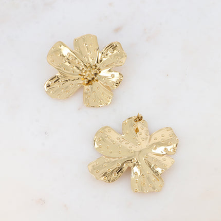 Boucles puces Liliane - grosse fleur aux petits pois 57x54mm