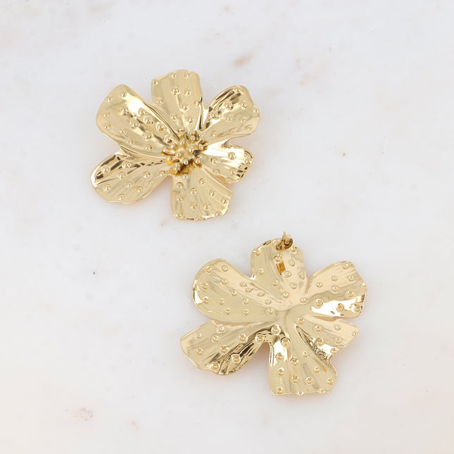 Boucles puces Liliane - grosse fleur aux petits pois 57x54mm