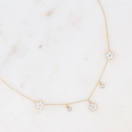 Collier - 3 fleurs en émail et cristaux