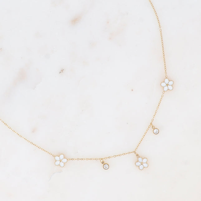 Collier - 3 fleurs en émail et cristaux