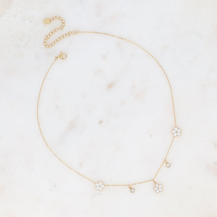 Collier - 3 fleurs en émail et cristaux