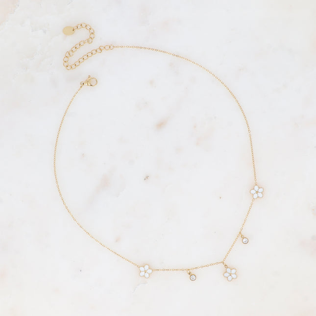 Collier - 3 fleurs en émail et cristaux