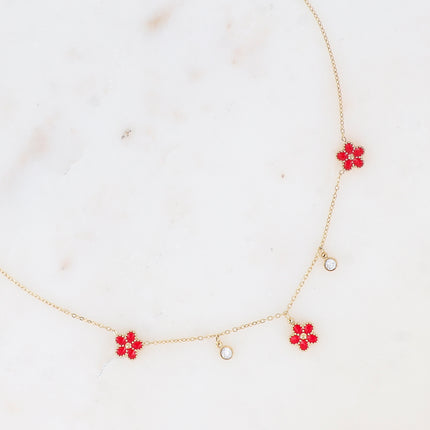 Collier - 3 fleurs en émail et cristaux
