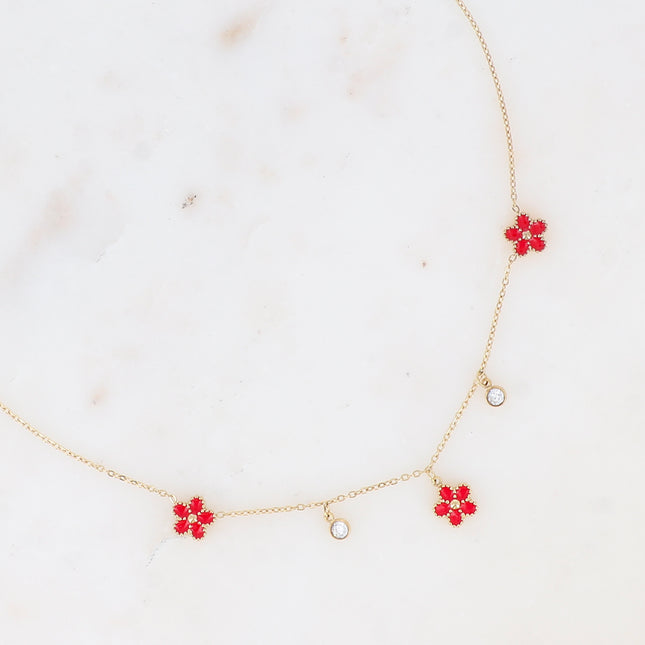 Collier - 3 fleurs en émail et cristaux