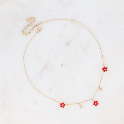 Collier - 3 fleurs en émail et cristaux