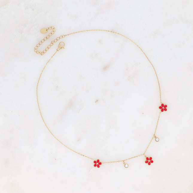 Collier - 3 fleurs en émail et cristaux