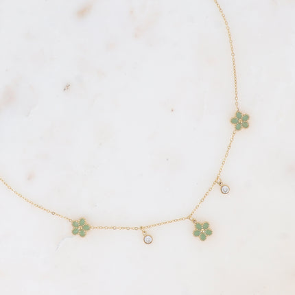 Collier - 3 fleurs en émail et cristaux