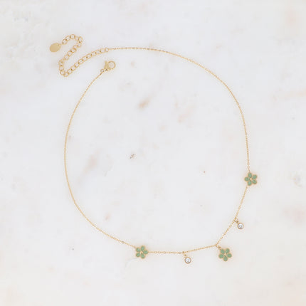 Collier - 3 fleurs en émail et cristaux