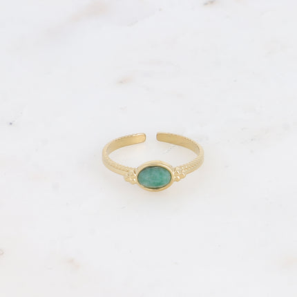 Bague - pierre naturelle ovale et 3 grains