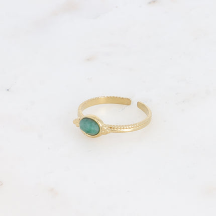 Bague - pierre naturelle ovale et 3 grains
