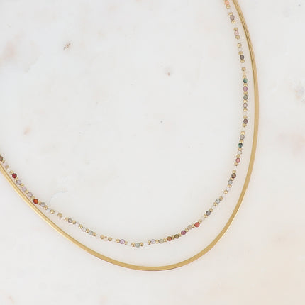 Collier 2 rangs Rosalie - maille miroir, perles et pierres naturelles rondes