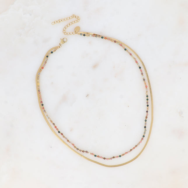 Rosalie 2-strand necklace - mirror mesh, pearls and round natural stones