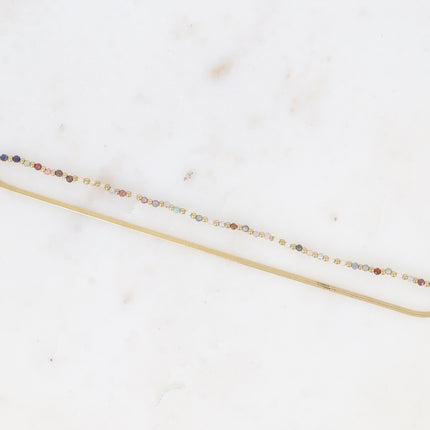 Bracelet 2 rangs Rosalie - maille miroir, perles et pierres naturelles rondes