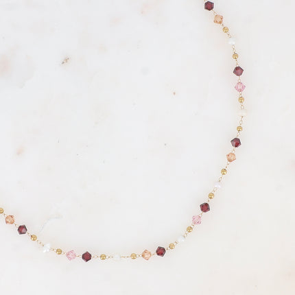 Collier - chaîne fine, cristaux toupies et perles d'eau douce
