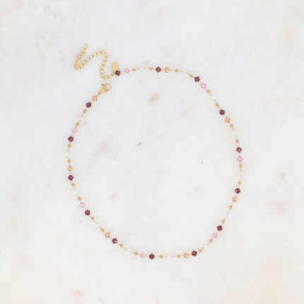 Collier - chaîne fine, cristaux toupies et perles d'eau douce