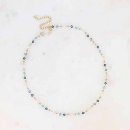 Collier - chaîne fine, cristaux toupies et perles d'eau douce