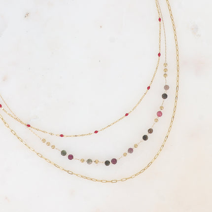 Collier 3 rangs avec pierres naturelles et émail